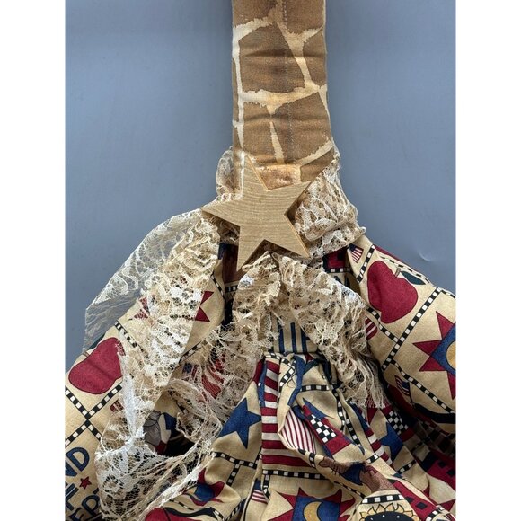 large Handcrafted Giraffe Doll Patriotic Dress & Lace Accents wood brown READ - Picture 5 of 12